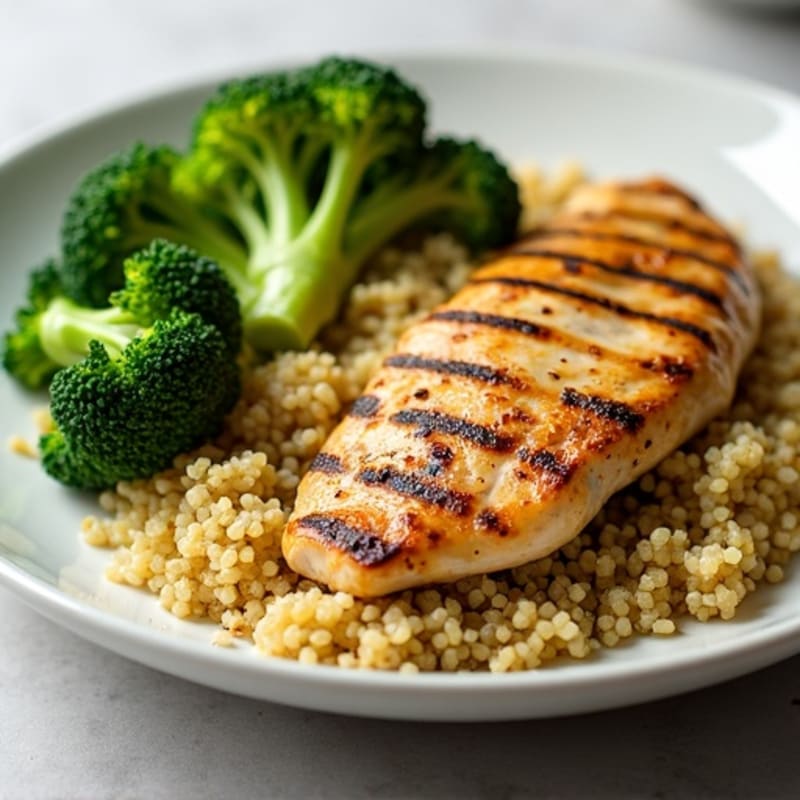Grilled Chicken Breast with Roasted Broccoli and Quinoa