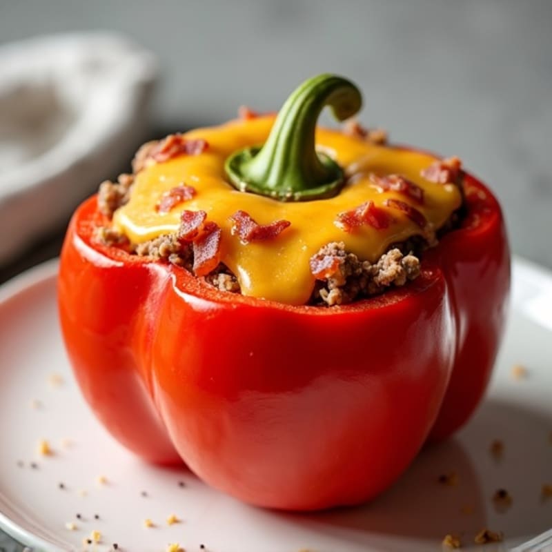 Lean Ground Beef and Crispy Bacon Stuffed Bell Peppers with Melted Cheddar