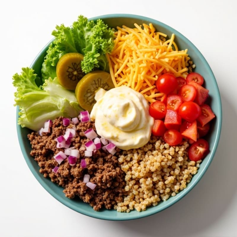 Protein-Packed Lean Ground Beef Big Mac Bowl with Creamy Dressing