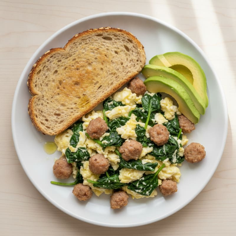 Egg White and Turkey Sausage Scramble with Spinach