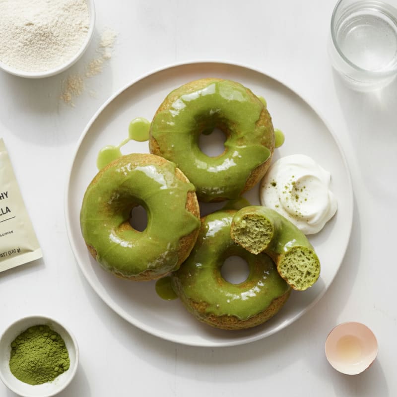 Matcha Glazed Baked Donuts