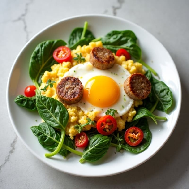Egg White Spinach Scramble with Turkey Sausage