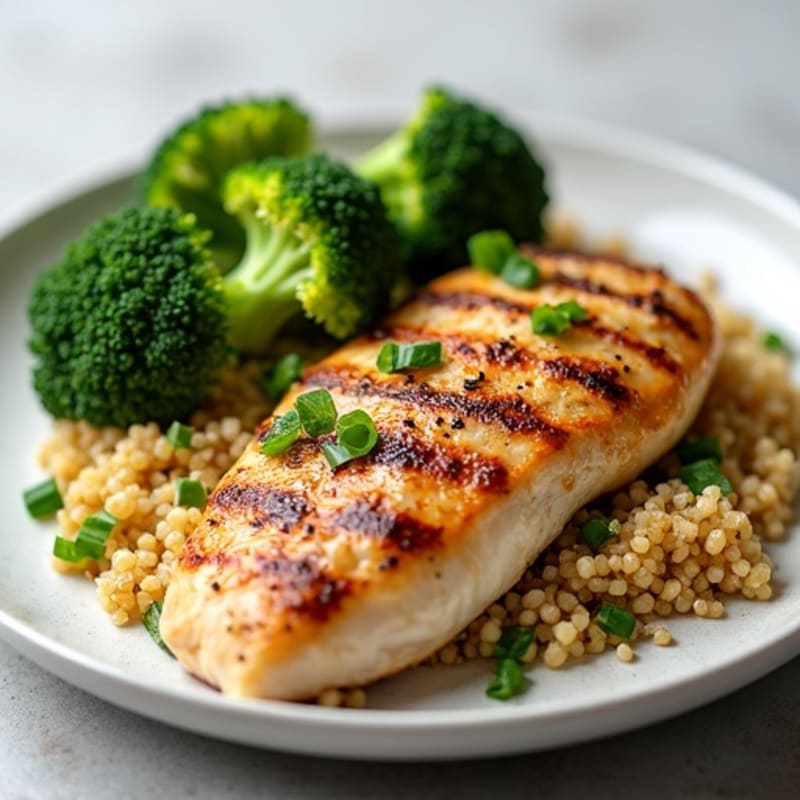 Grilled Chicken Breast with Roasted Broccoli and Quinoa
