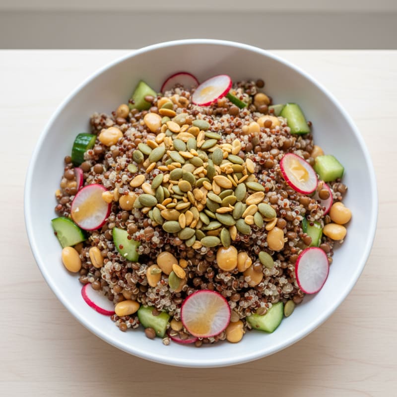 Lentil and Quinoa Crunchy Salad with Pumpkin Seeds
