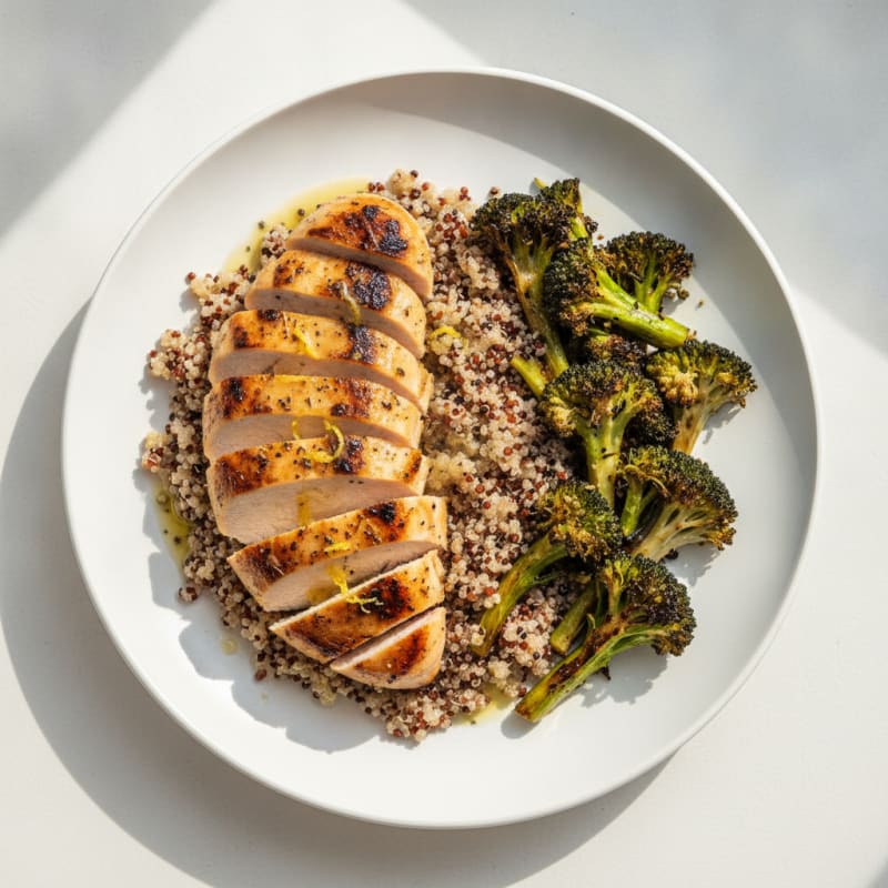 Grilled Chicken Breast with Quinoa and Roasted Broccoli