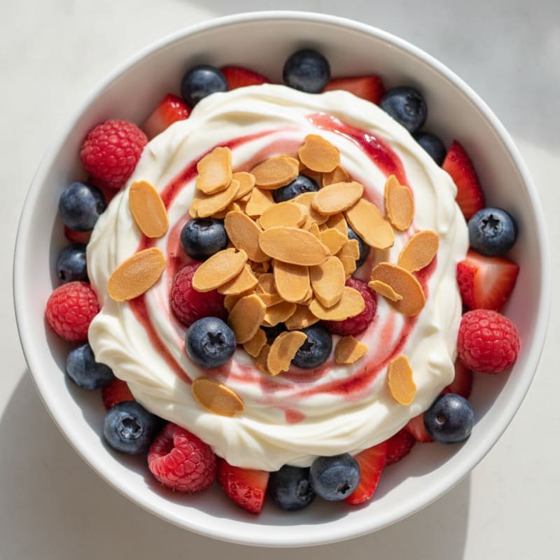 Greek Yogurt Protein Parfait with Mixed Berries and Almonds