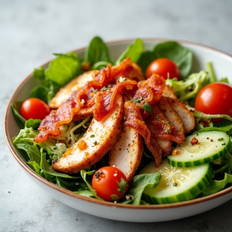 Crispy Chicken and Turkey Bacon Power Salad with Zesty Tomato Vinaigrette