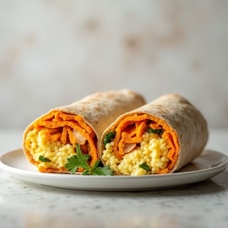 Scrambled Egg, Lean Turkey, and Roasted Sweet Potato Burrito