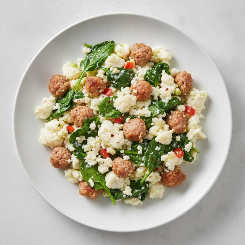 Egg White Scramble with Turkey Sausage and Spinach