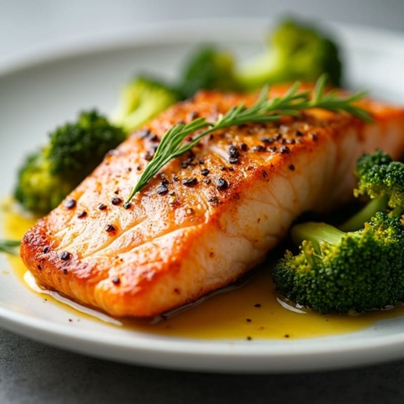 Crispy Pan-Seared Salmon with Lemon-Garlic Roasted Broccoli
