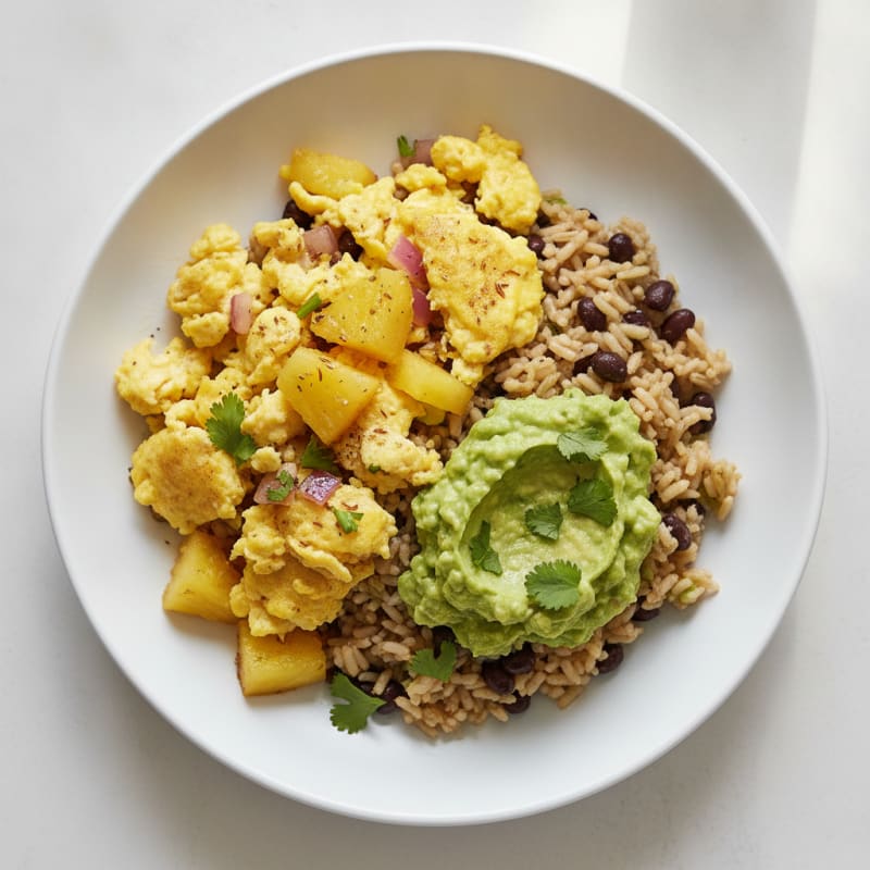 Mexican Scrambled Eggs with Guacamole Rice