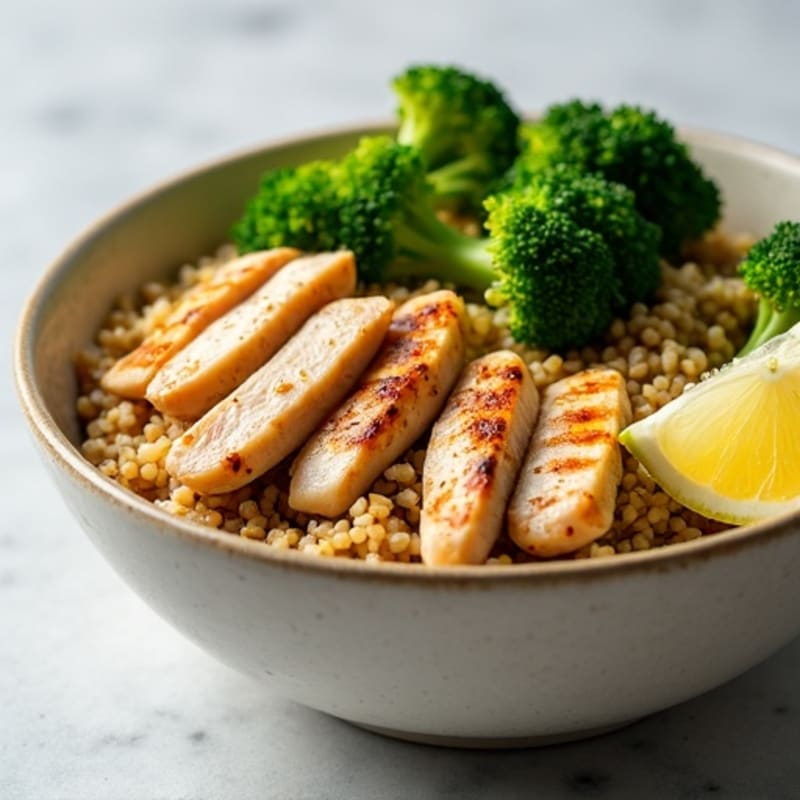 Grilled Chicken and Quinoa Bowl with Roasted Broccoli