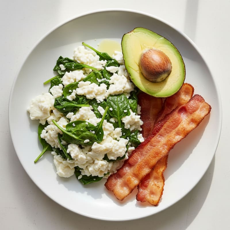 Egg White and Spinach Scramble with Turkey Bacon