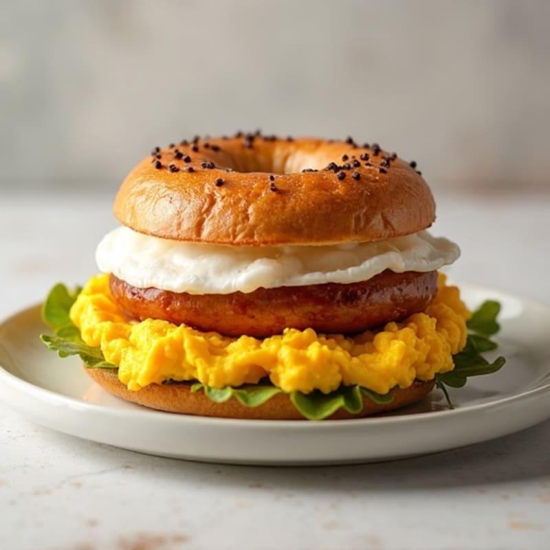 Lean Chicken Sausage, Fluffy Egg, and Toasted Bagel Sandwich