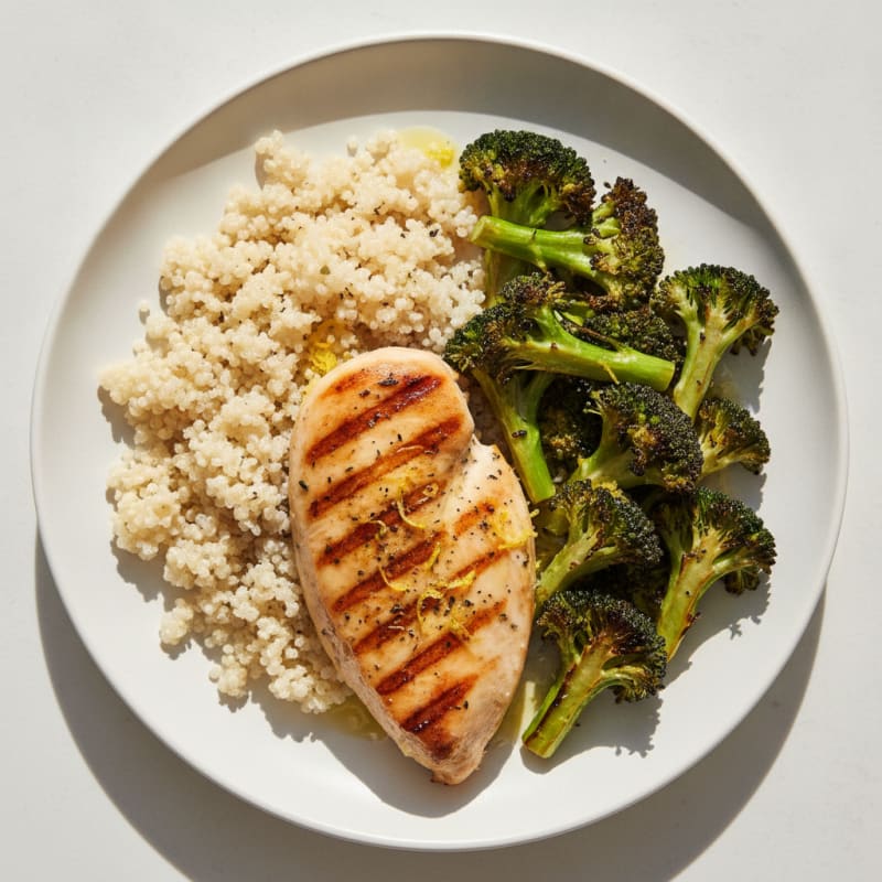 Grilled Chicken Breast with Roasted Broccoli and Quinoa