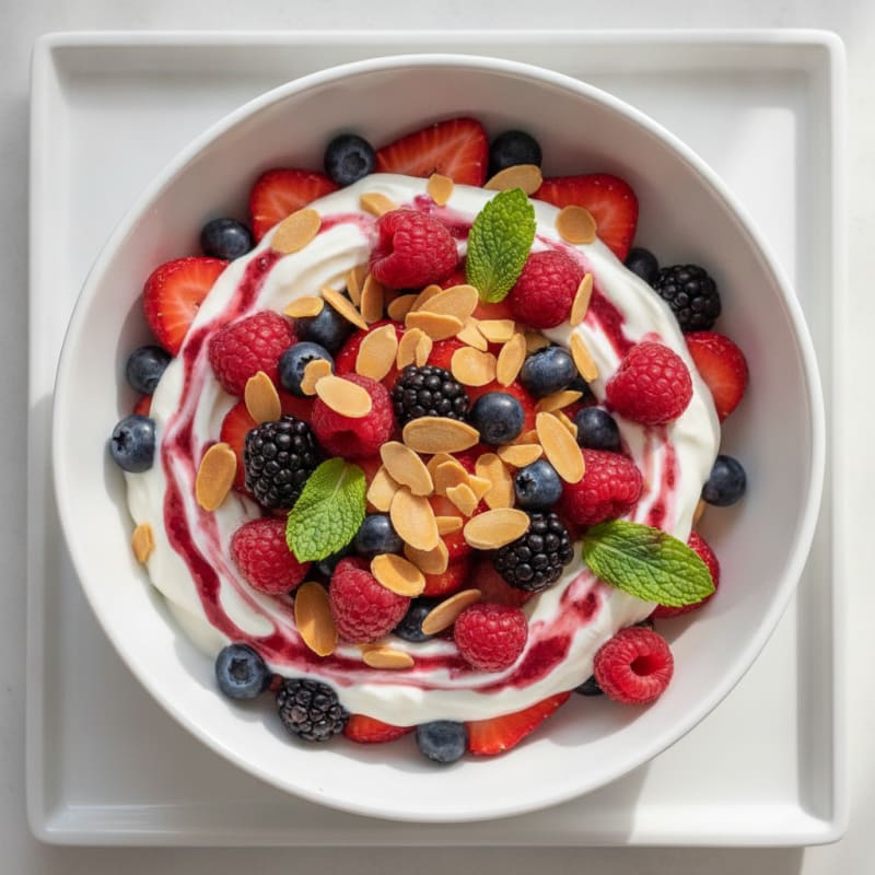 Greek Yogurt Protein Parfait with Mixed Berries and Almonds
