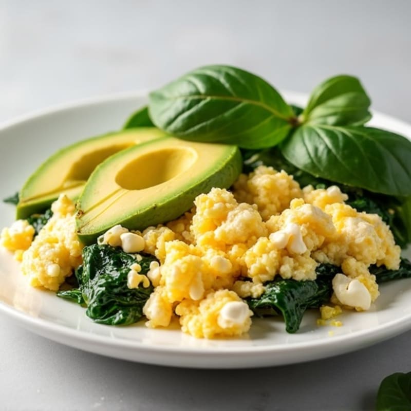 Egg White and Spinach Scramble with Cottage Cheese and Sliced Turkey