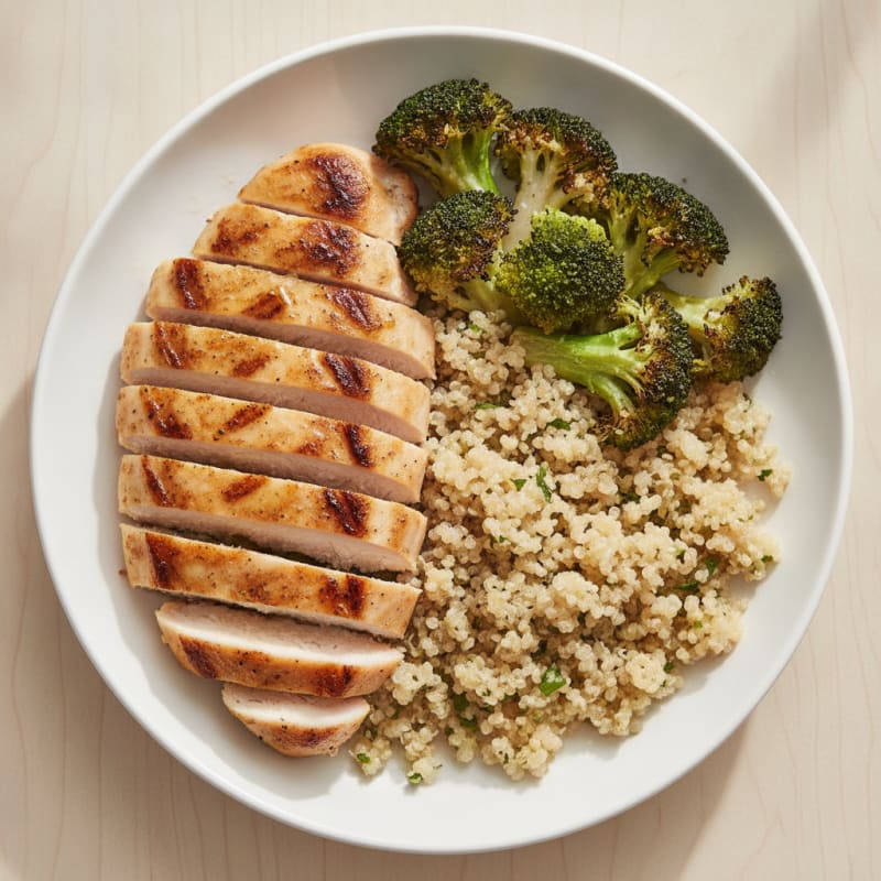 Grilled Chicken Breast with Quinoa and Roasted Broccoli