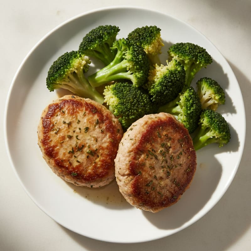 Seared Turkey Patties with Steamed Broccoli