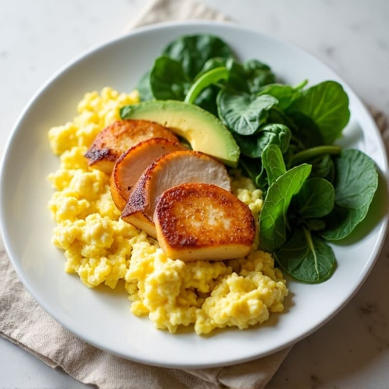Scrambled Egg Whites with Roasted Turkey and Spinach
