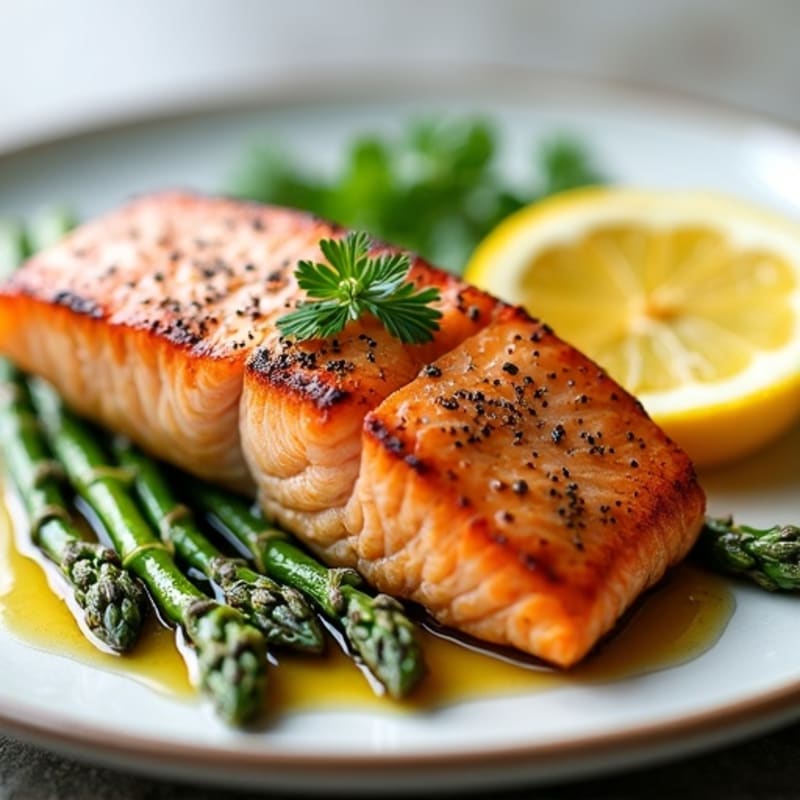 Seared Salmon Fillet with Roasted Asparagus