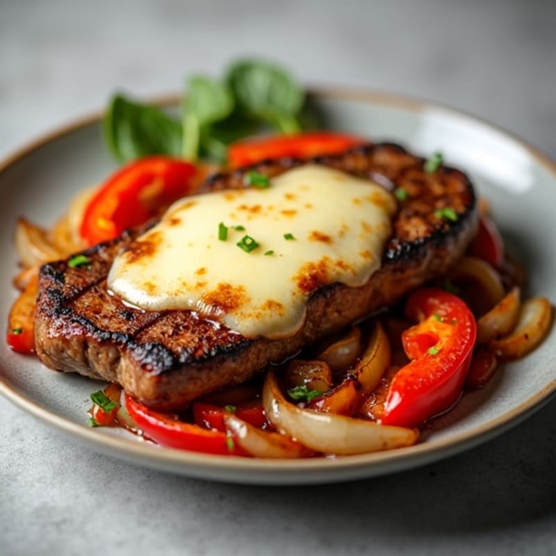 Skillet Steak with Sautéed Peppers, Onions, and Melty Provolone