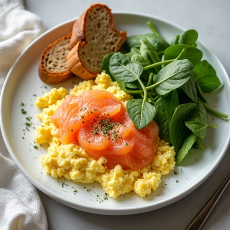 Egg White and Smoked Salmon Scramble with Baby Spinach