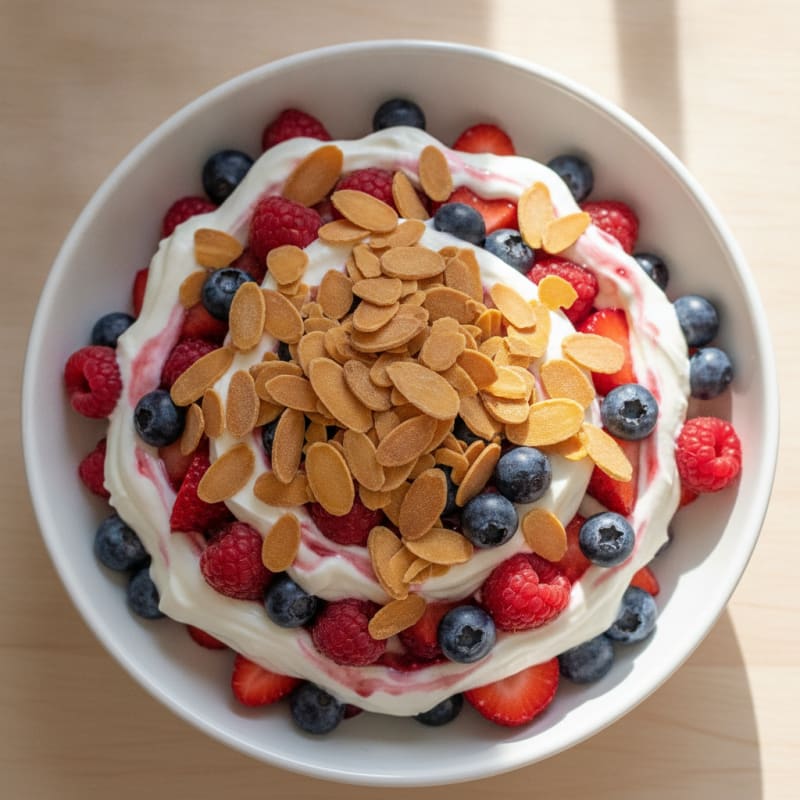 Greek Yogurt Protein Parfait with Mixed Berries and Almonds