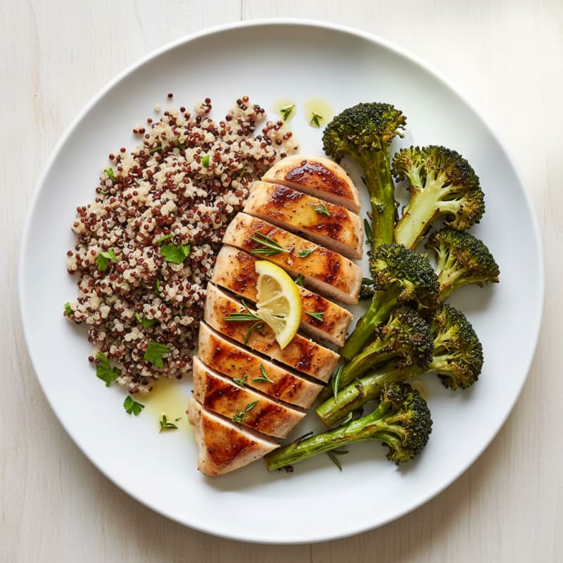 Grilled Chicken Breast with Quinoa and Roasted Broccoli