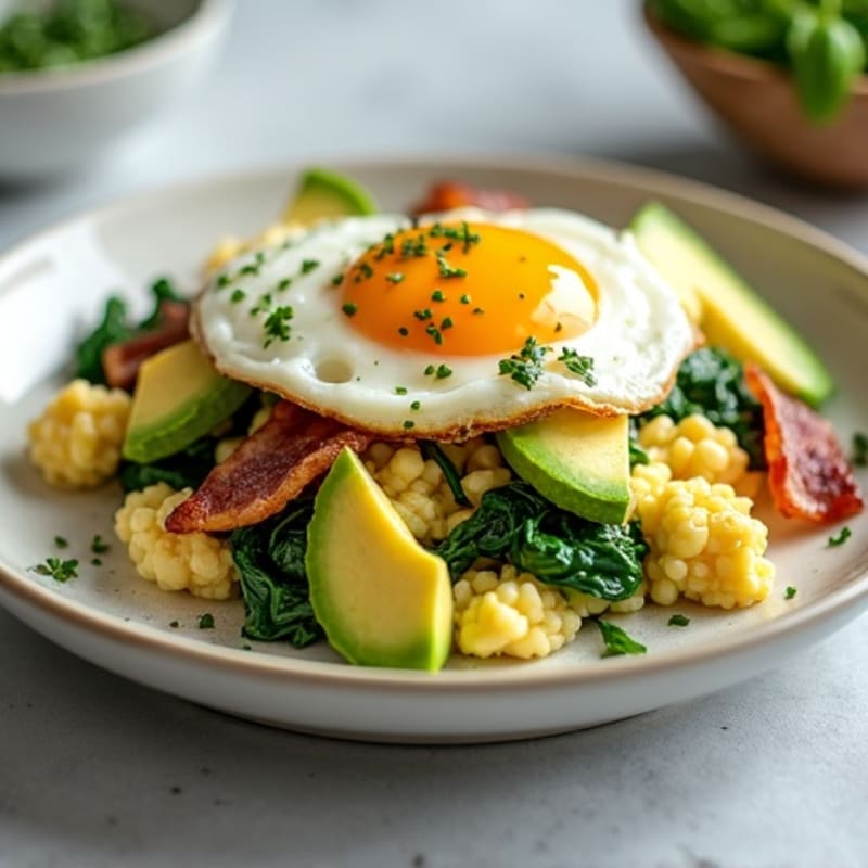 Cottage Cheese Scramble with Spinach and Turkey Bacon