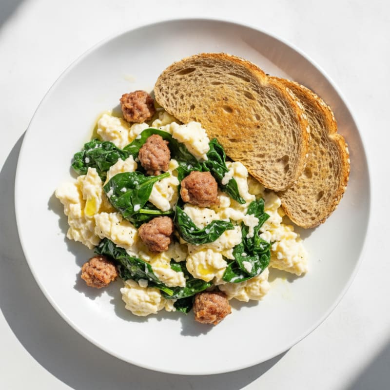 Egg White and Spinach Scramble with Turkey Sausage