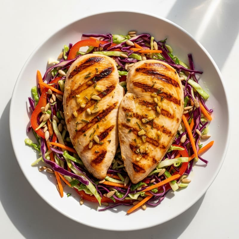 Grilled Lemon Garlic Chicken Breast with Crunchy Slaw