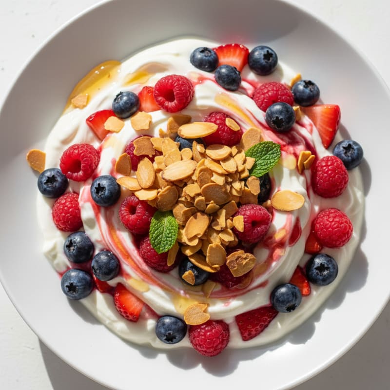 Greek Yogurt Protein Parfait with Mixed Berries and Almonds