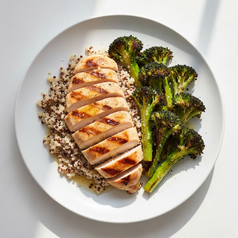 Grilled Chicken Breast with Quinoa and Roasted Broccoli