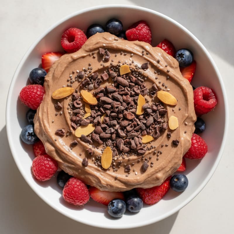 Chocolate Protein Greek Yogurt Parfait with Mixed Berries