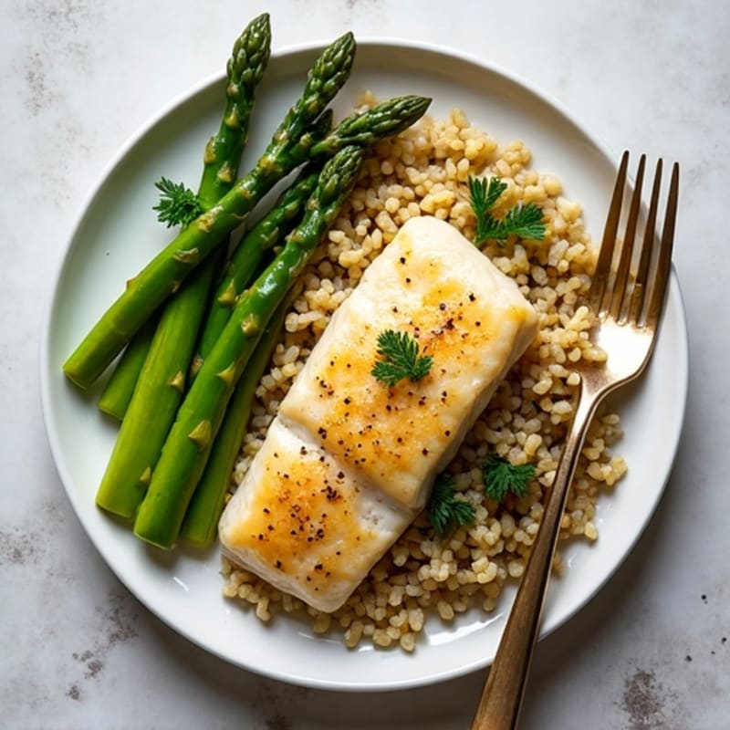 Seared Tilapia with Steamed Asparagus and Herb Brown Rice