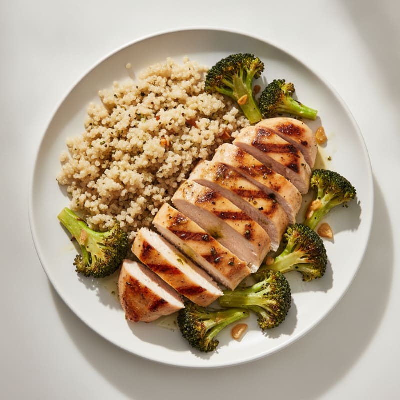 Grilled Chicken Breast with Quinoa and Roasted Broccoli