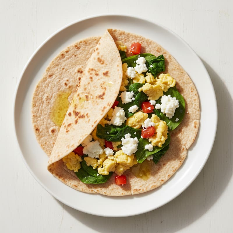 Cottage Cheese Veggie Egg Scramble with Toasted Tortilla