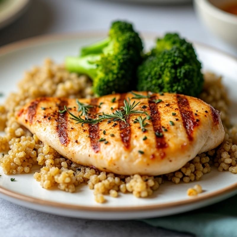 Grilled Chicken Breast with Quinoa and Roasted Broccoli