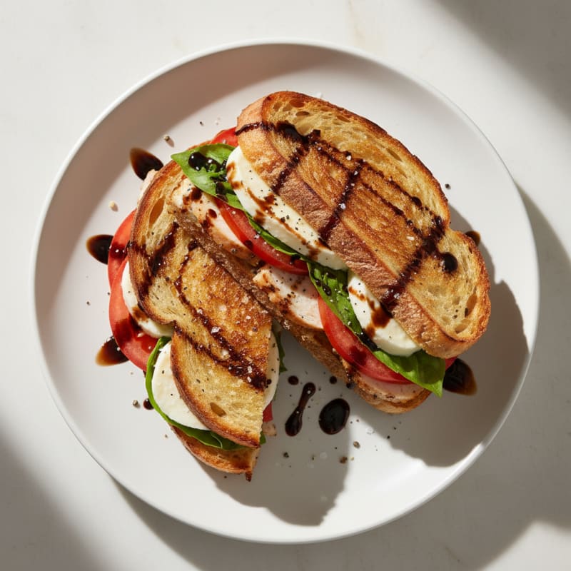 Golden Grilled Caprese Sandwich with Balsamic Glaze