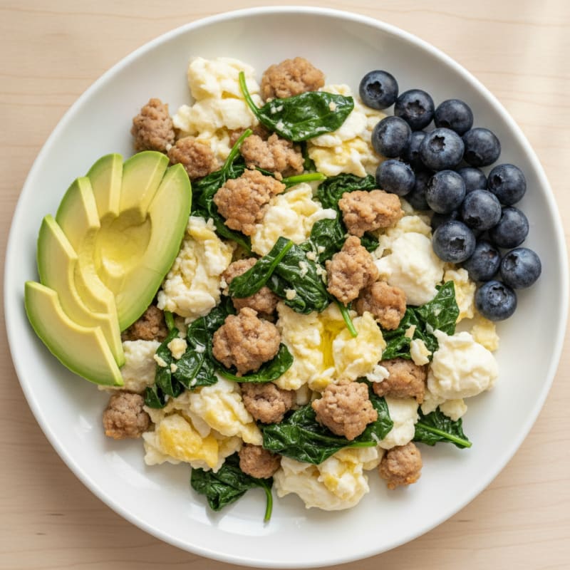 Egg White and Turkey Sausage Scramble with Spinach