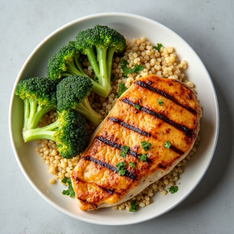Grilled Chicken Breast with Quinoa and Roasted Broccoli
