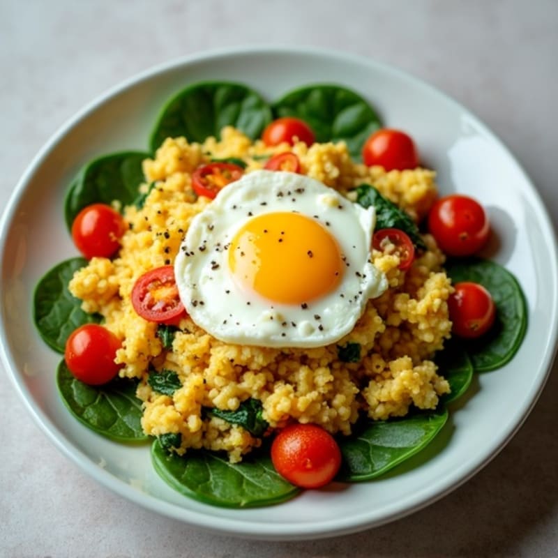 Cottage Cheese Scramble with Spinach and Cherry Tomatoes