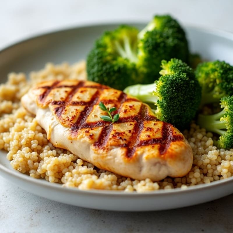 Grilled Chicken Breast with Quinoa and Roasted Broccoli
