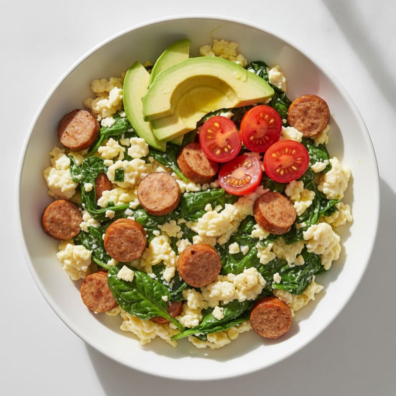Egg White and Spinach Scramble with Turkey Sausage