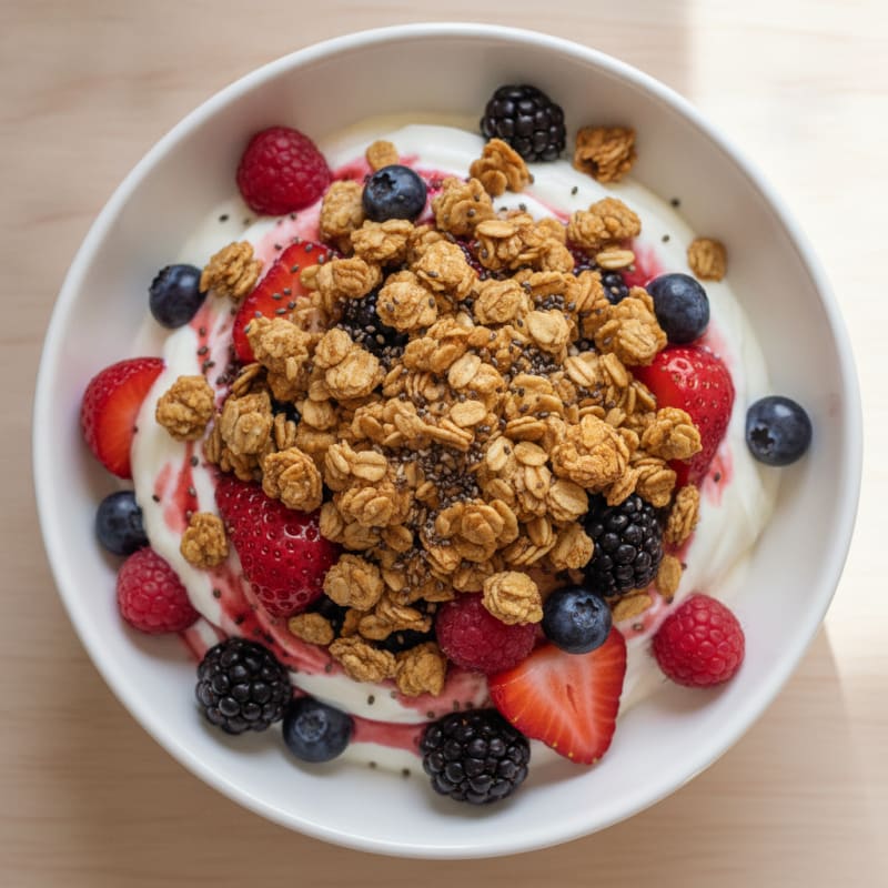 Creamy Greek Yogurt Parfait with Protein Granola and Mixed Berries