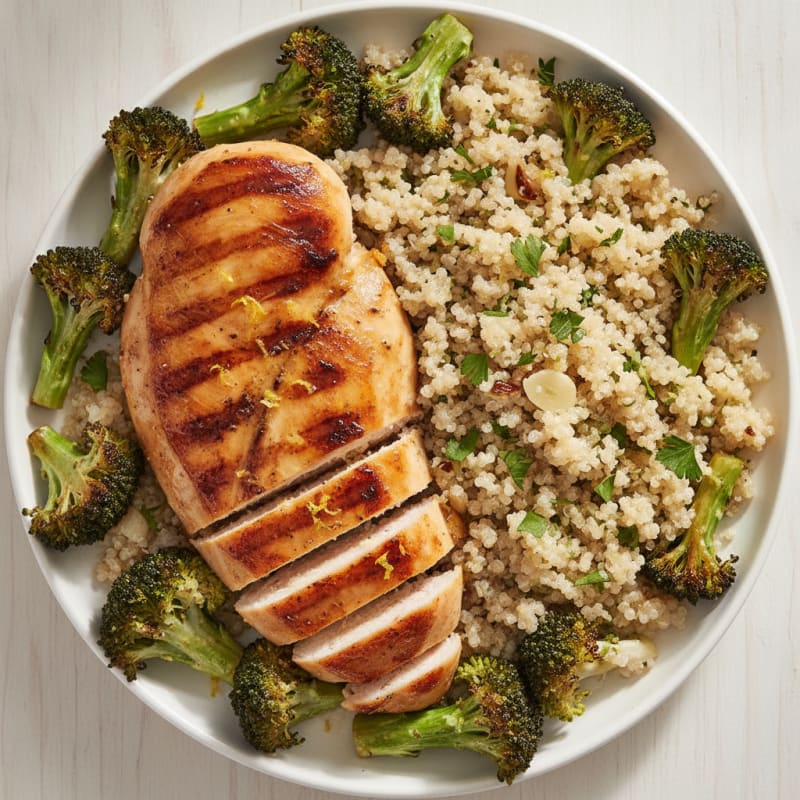 Grilled Chicken Breast with Quinoa and Roasted Broccoli