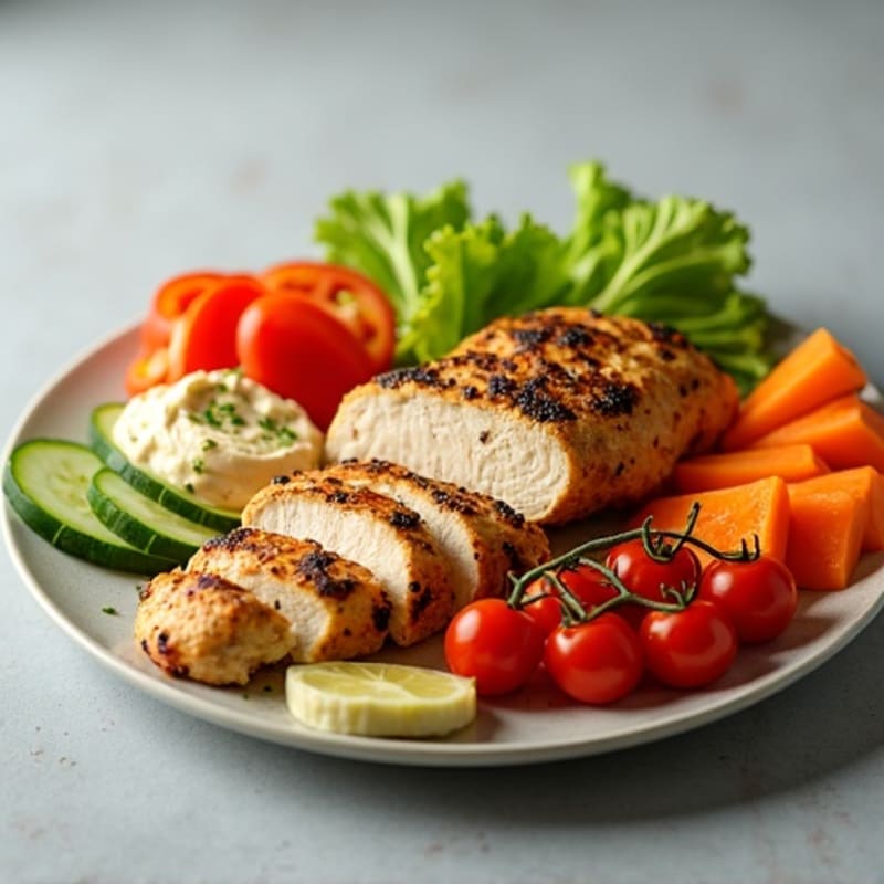 Grilled Chicken and Fresh Vegetable Hummus Platter