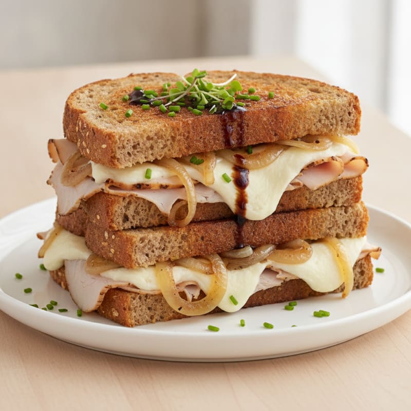 Triple-Decker Grilled Cheese with Caramelized Onions