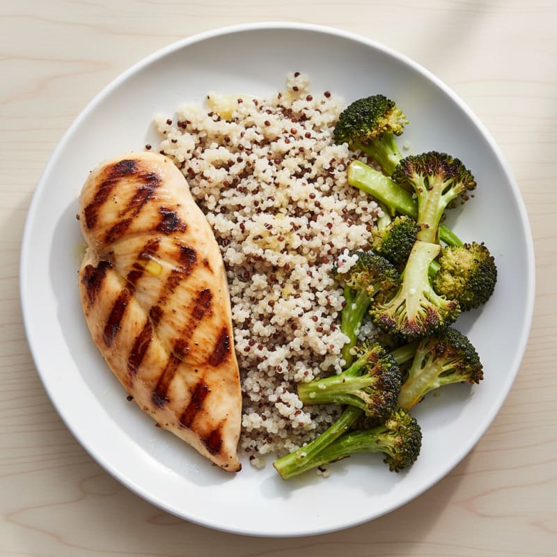 Grilled Chicken Breast with Quinoa and Roasted Broccoli